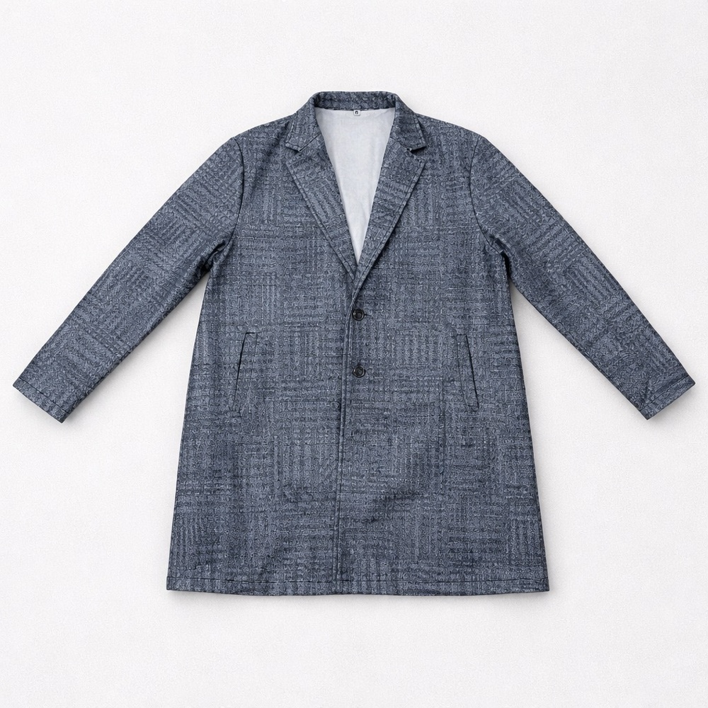 Men’s Stylish Gray Plaid Blazer Long Sleeve Pockets Two Button Size XL